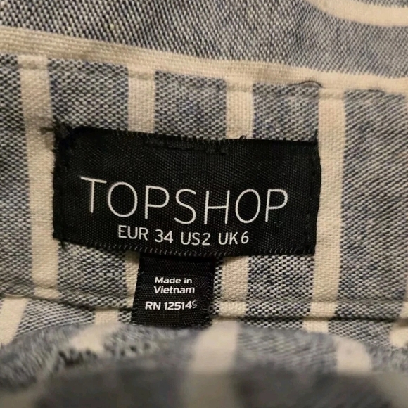 ASOS TOPSHOP Midi Skirt Women US 2 Striped Paperbag Button Pockets Chambray - Picture 3 of 7